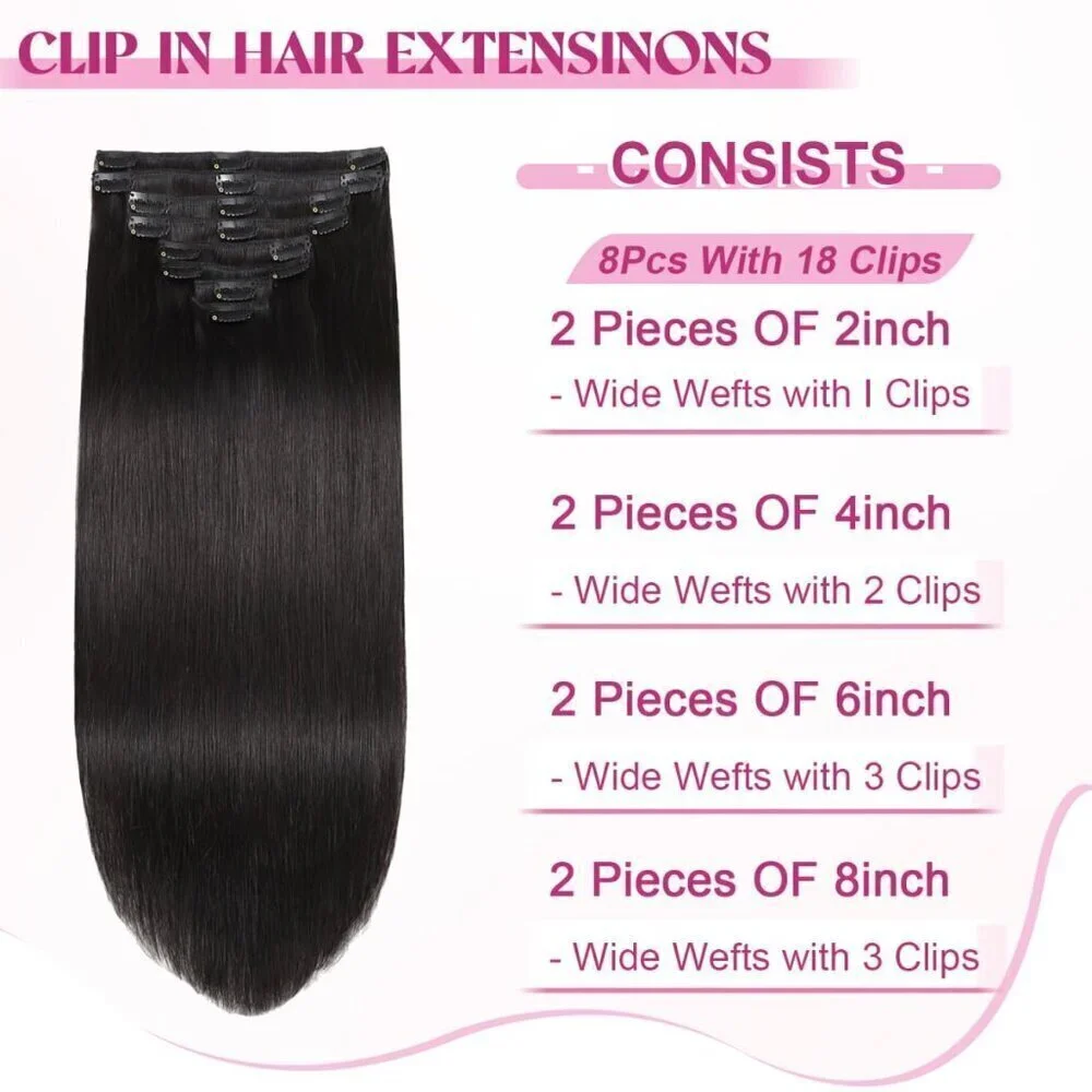 Clip in Hair Extensions Real Human Hair, 20 Inch 105g 100% Remy Human Hair Clip